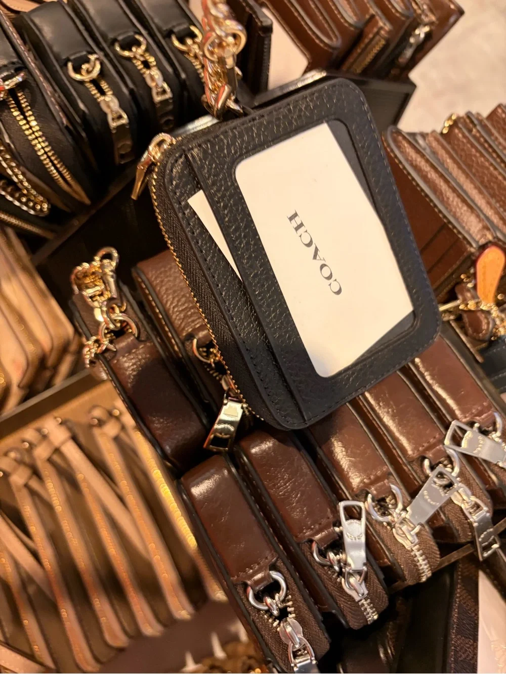 Coach Leather Zip chain card coin Wallets - with chain and card slots new